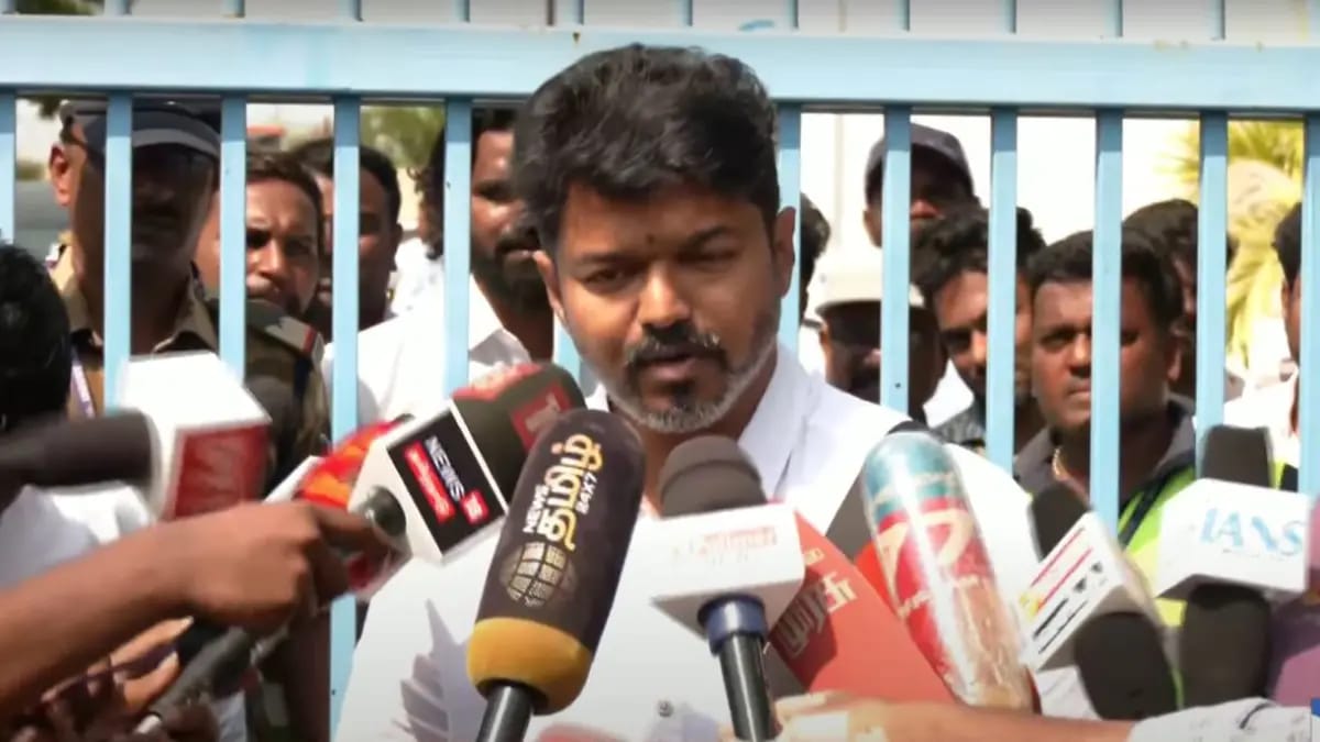 TVK Leader Vijay press meet at Chennai Airport
