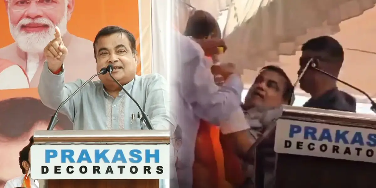Union minister Nitin Gadkari Fell down in Election Campaign