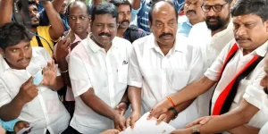 Vikkiravandi By Election - DMK Candidate Anniyur Raja (Right side) Nomination