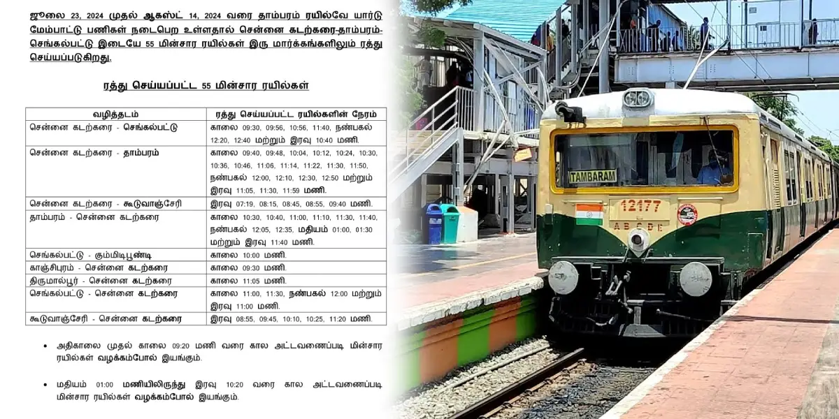 Chennai and Tambaram Electric Trains Cancelled List