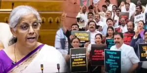 Union minister Niramala Sitharaman - Tamilnadu MPs Protest against Union Budget 2024