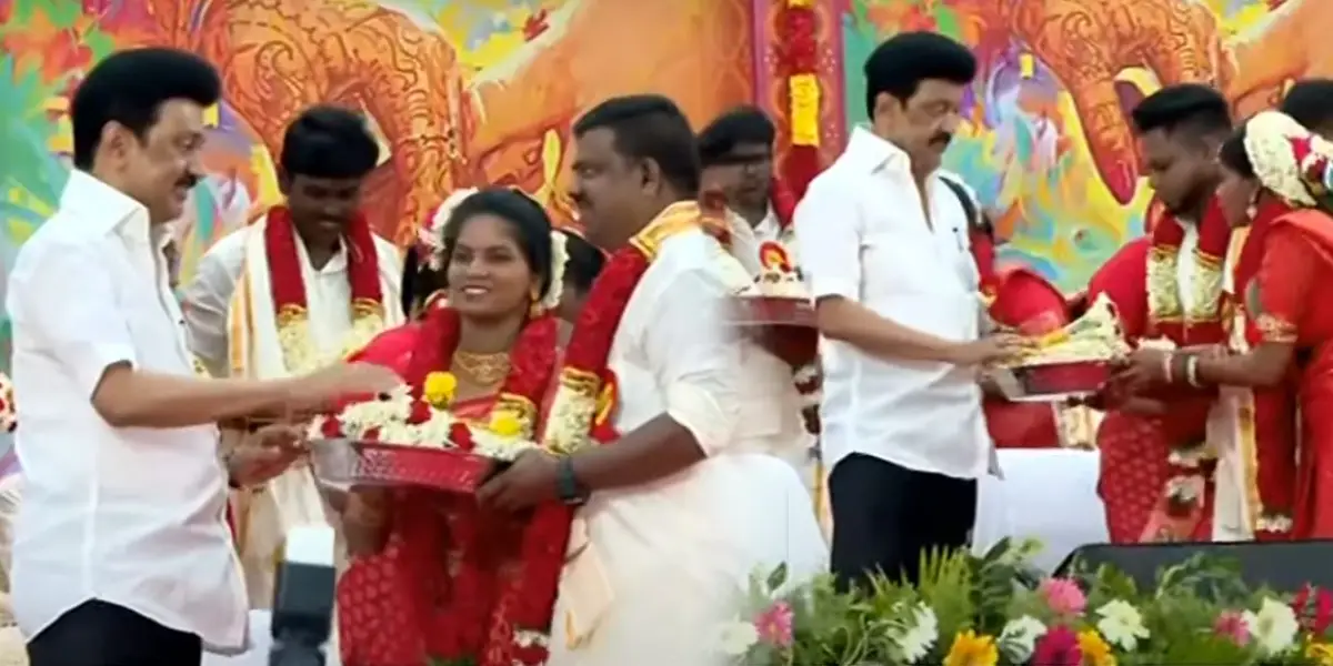 31 couples were married in the presence of CM M.K.Stalin at the marundeeswarar temple Chennai