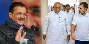 AAP Leader Arvind Kejriwal - Congress Leaders Mallikarjun kharge and Rahul gandhi